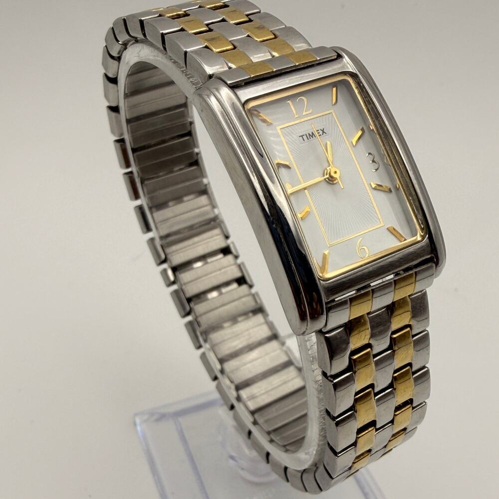 Elegant Timex T2N181 Dress Tank Watch - Two-Tone Band Working New Battery